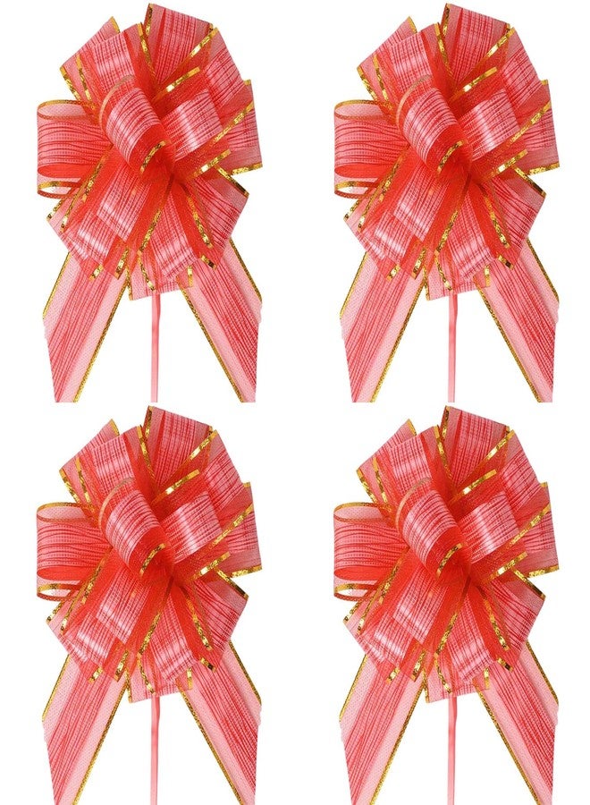 CHANGZHONG 4pcs Red Striped Pull Bow Ribbon for Flowers Christmas Wedding Gift Basket Valentine's Day Gift Packaging Accessories Holiday Decorations Gift Packaging Accessories Baby Shower Pull Bows - Image 1